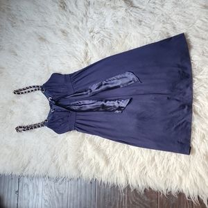 TUFI DUEK Silk Chain Link Empire Waist Luxury Casual Dress in  Navy